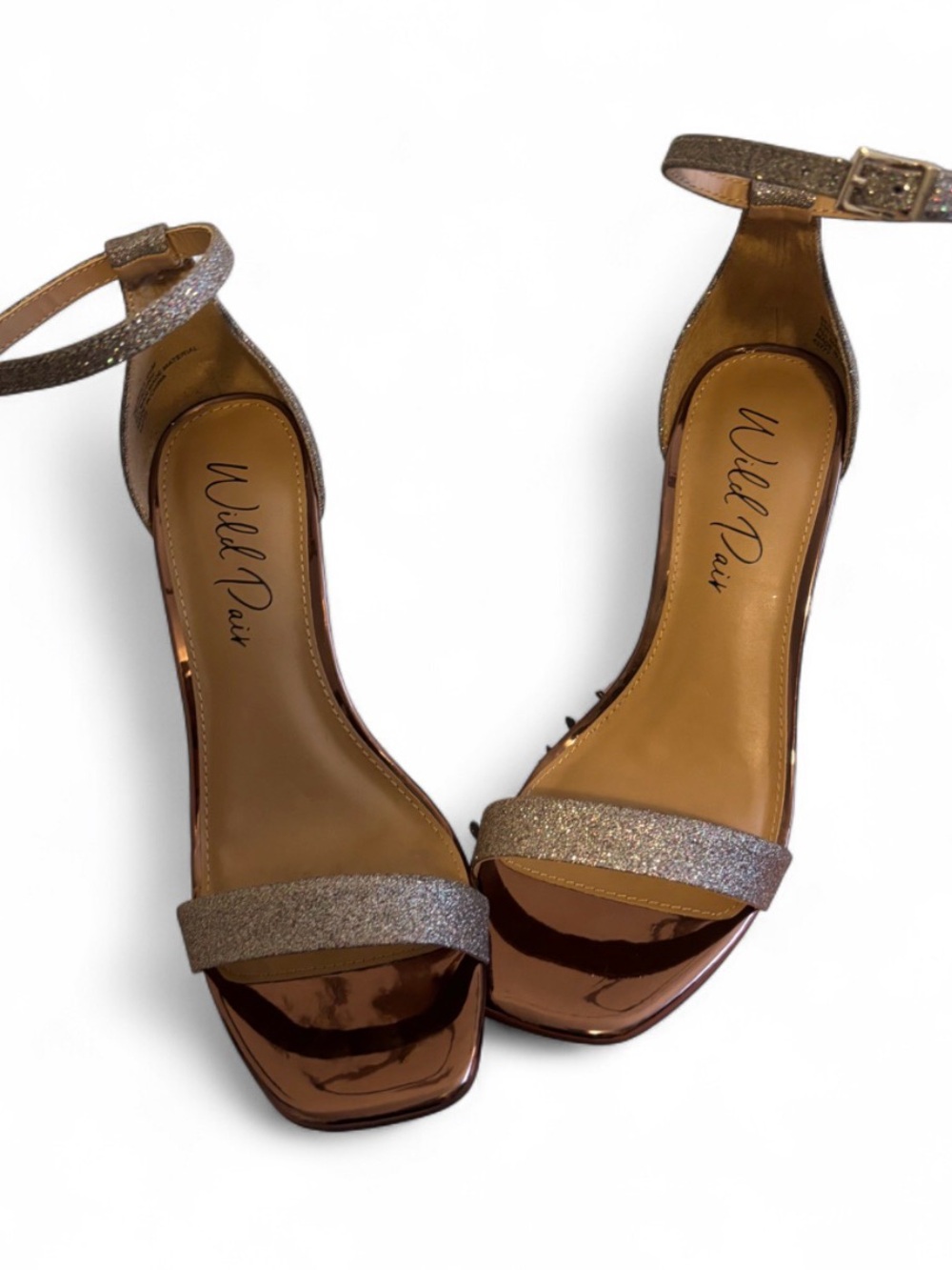 Wild Pair Metallic Bronze and Silver Glitter Ankle-Strap Heels